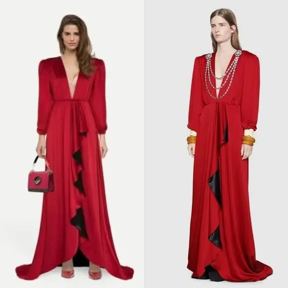 Gucci hammered matt enver satin maxi dress flame black IT42 - Picture 5 of 14